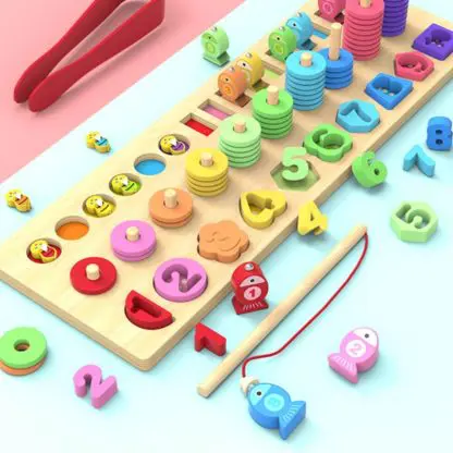 4 in 1 Wooden Rainbow Stacking Fishing Number Puzzle - Image 2