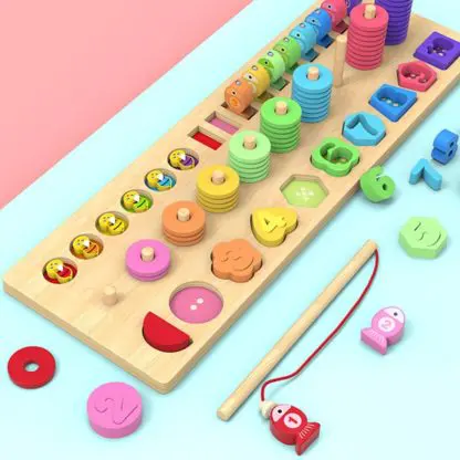 4 in 1 Wooden Rainbow Stacking Fishing Number Puzzle - Image 11