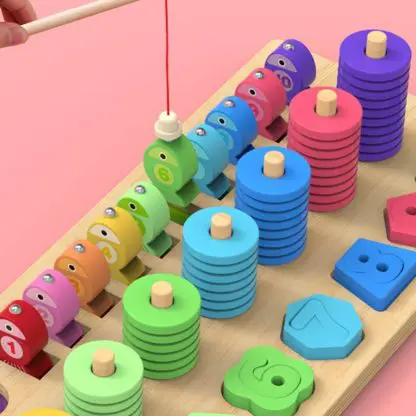 4 in 1 Wooden Rainbow Stacking Fishing Number Puzzle - Image 9