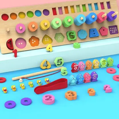 4 in 1 Wooden Rainbow Stacking Fishing Number Puzzle - Image 4