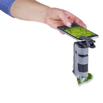MicroFlip™ 100x-250x LED, UV Lighted Pocket Microscope, Flip Down Slide Base, Smartphone Digiscoping Clip - Image 2