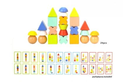 Wooden Stacking Game With Shapes and Cards - Image 5