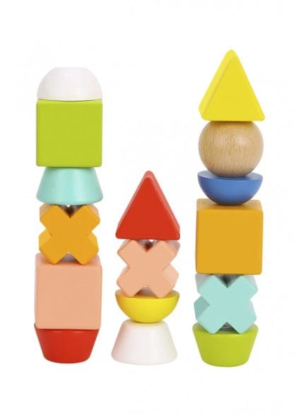 Wooden Stacking Game With Shapes and Cards - Image 4